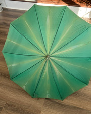 Vintage Green Nylon Umbrella Faded Ombre - Taiwan, Handle Made in Italy