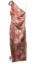 ASOS DESIGN Pleated One Shoulder Midi Dress Pink Abstract Scuba Women's 4 NWT