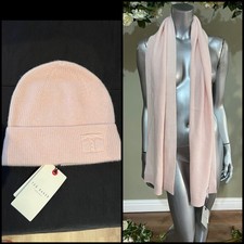 TED BAKER Hat & Scarf Set 98% Cashmere Womens Beanie Hat Long Scarf Pink NEW