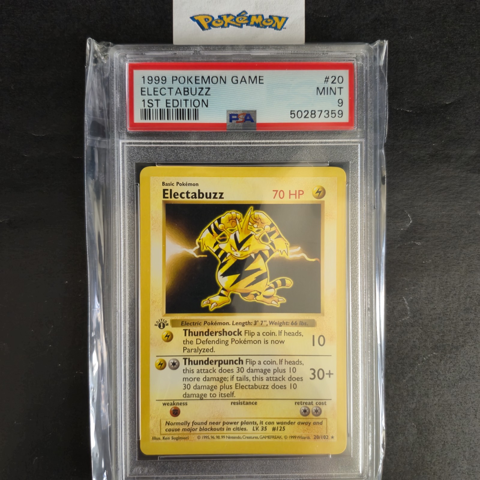 First Edition 1999 Pokemon Base Set 20/102 Electabuzz PSA Mint 9