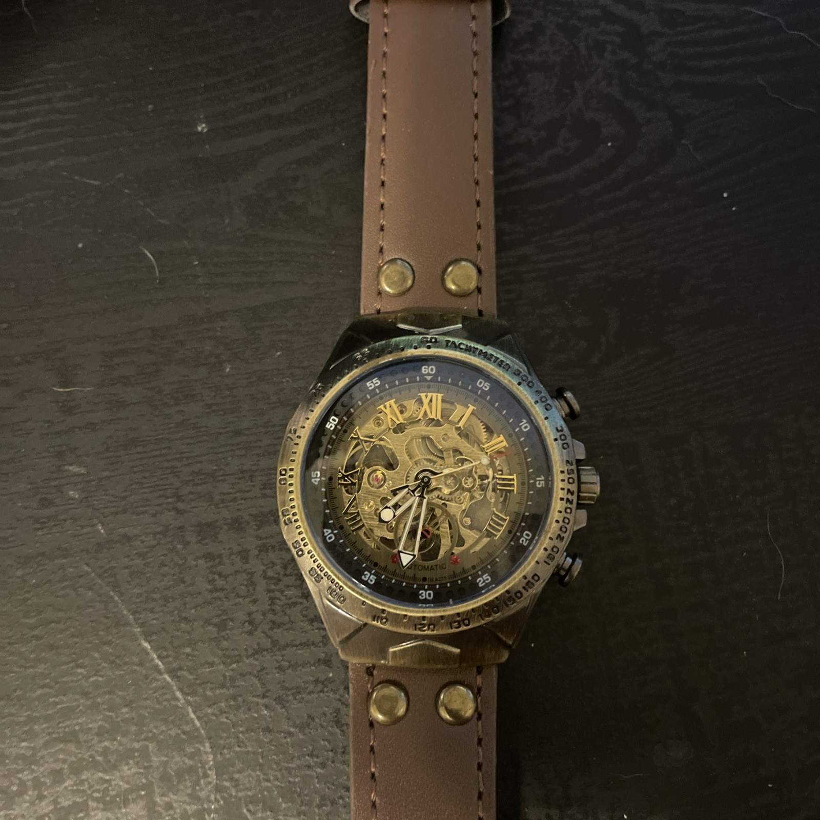 New Shenhua Men's Skeleton Automatic Watch w/ Retro Dial & Brown Leather Strap
