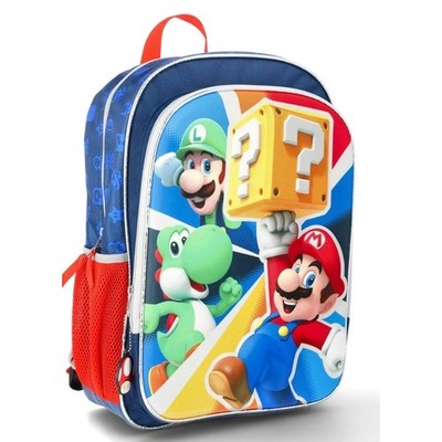 Super Mario Boys 3D 17'' Padded Laptop Water Resistant Backpack NWT