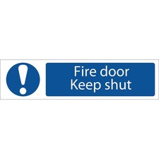 Draper Fire Door Keep Shut Warning Sign 1mm PVC Strong Adhesive 200mm x 50mm