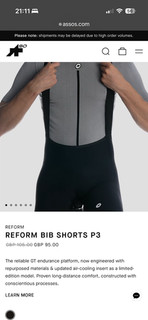 ASSOS Reform Bib Shorts P3 Large Used RRP £105