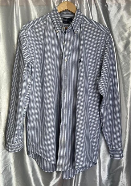 Men Polo Ralph Lauren Shirt Navy Cotton L #CM88