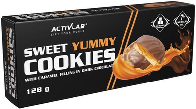 Activlab Sweet Yummy Cookies, 8 x 16 g, Caramel filling in Milk Chocolate