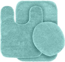Kids Zone Home Linen 3 Pc Solid Aqua Blue Bathroom Rug Set Bath Mats Bath Set