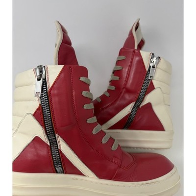Rick Owens Geobasket Carnelian Red/Milk Sneaker Size 8 US 41 EU | eBay