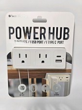 Tech Theory POWER HUB 2 Outlets,/1 USB Port/ 1 Type CPort 240v 50-60HZ AC, NEW!