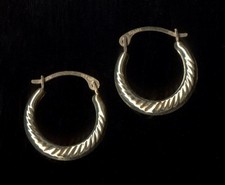 New 10K Solid Yellow Gold 14mm Ribbed Round Circle Hoop Snap Stud Earrings Ke