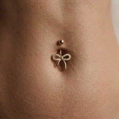 Silver Bow Belly Ring Dainty Ribbon Cute Dangling Belly Ring Gift For Her