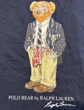 VTG.Polo Ralph Lauren Men's Navy Polo Bear T-Shirt Pimped both hands On Pocket L