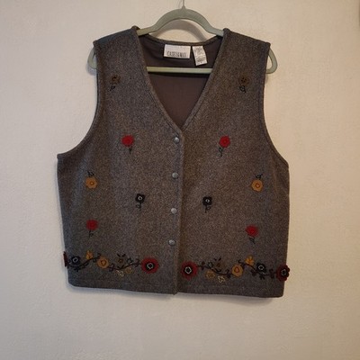 Casey & Max Wool Blend Embroidered Floral Vest Women s Large