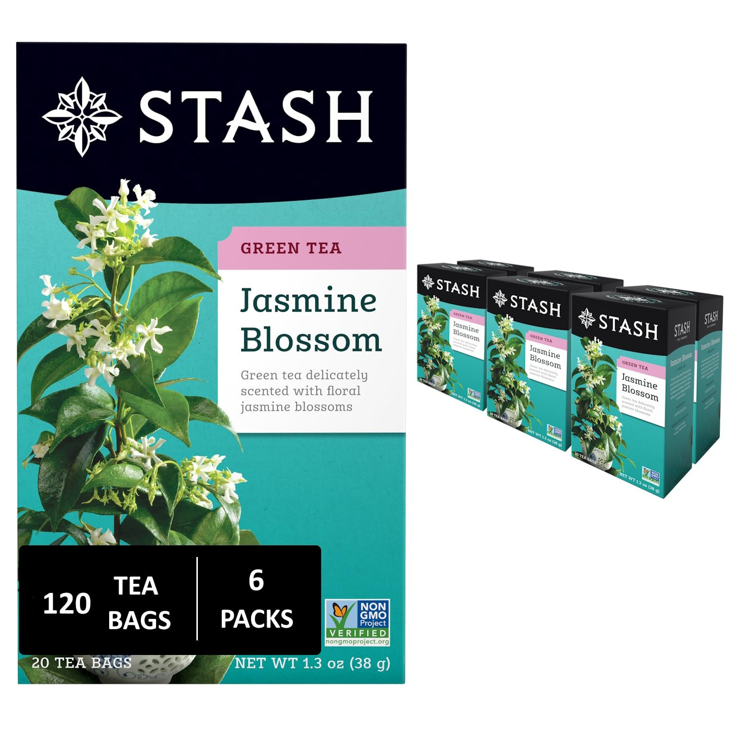 Jasmine Blossom Green Tea, Caffeinated, 120 Tea Bags (6 Pack