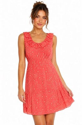 Marc by Marc Jacobs Brightest Coral Cosmo Star Print Cotton Silk Ruffle Dress 2