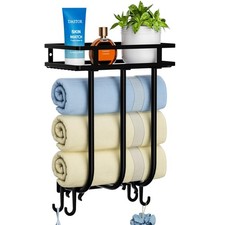 Towel Racks for Bathroom, Wall Mounted Towel Rack with Metal Shelf 4 Hangin...