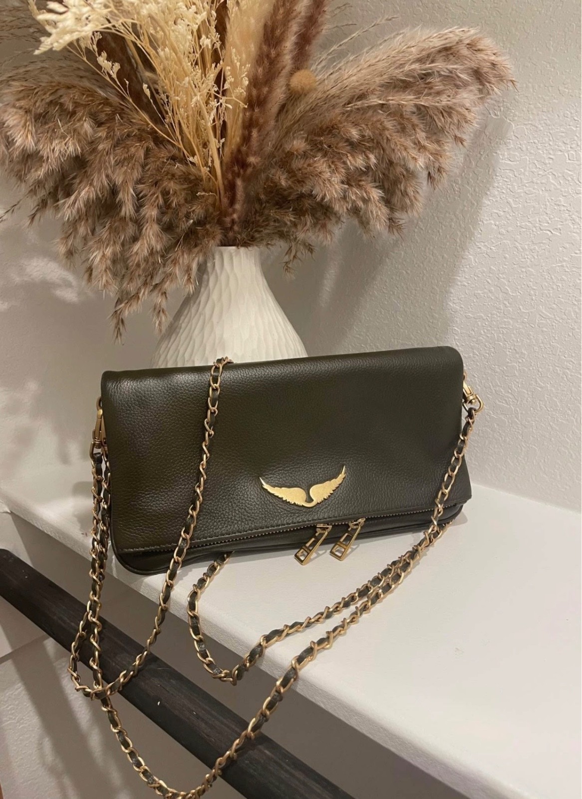 zadig and voltaire rock clutch gold green Bag woman