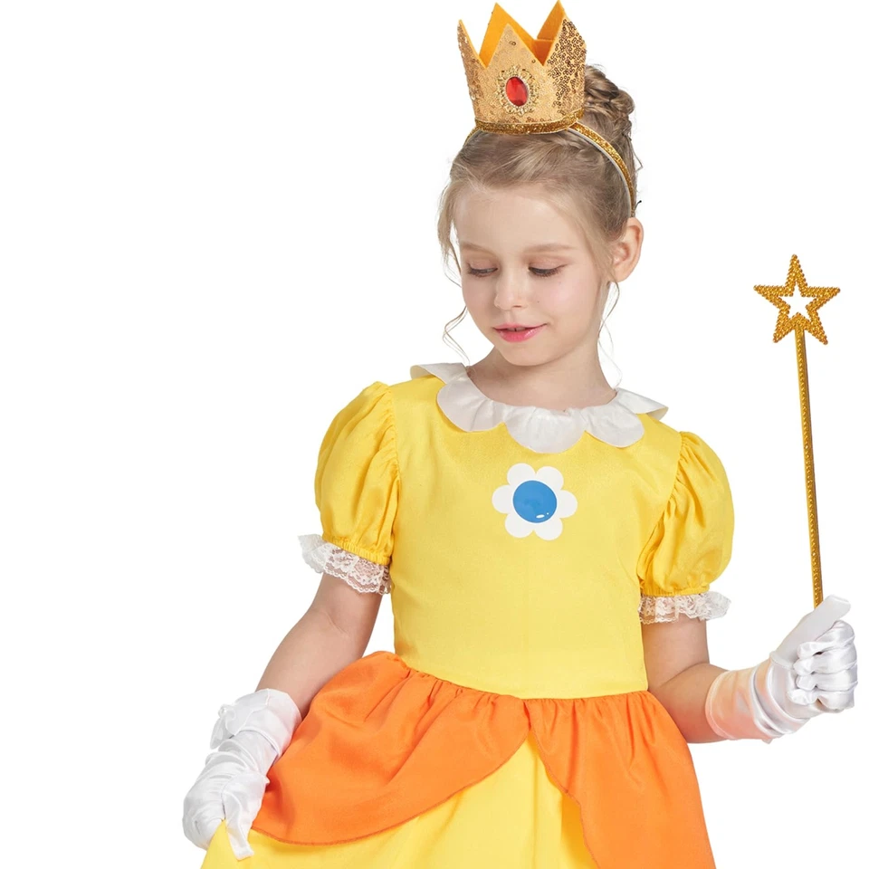 Disfraz de princesa para niña - Vestido amarillo con corona, guantes varita, edades 10-12 Foto 3 de 4