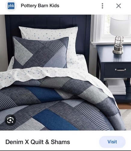 Pottery Barn Teen Denim X Sham blau Patchwork gesteppter Kissenbezug Standard - neu - Bild 2 von 3