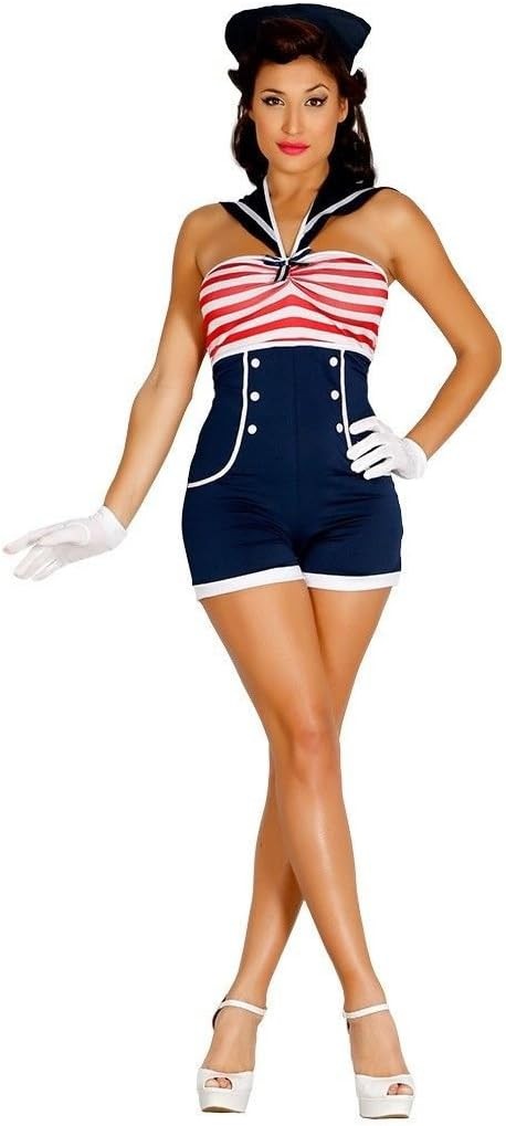 Damas Azul Marino Marinero Niña Disfraz Uniforme Mujer Rockabilly Pin Up Vestido Elegante NUEVO
