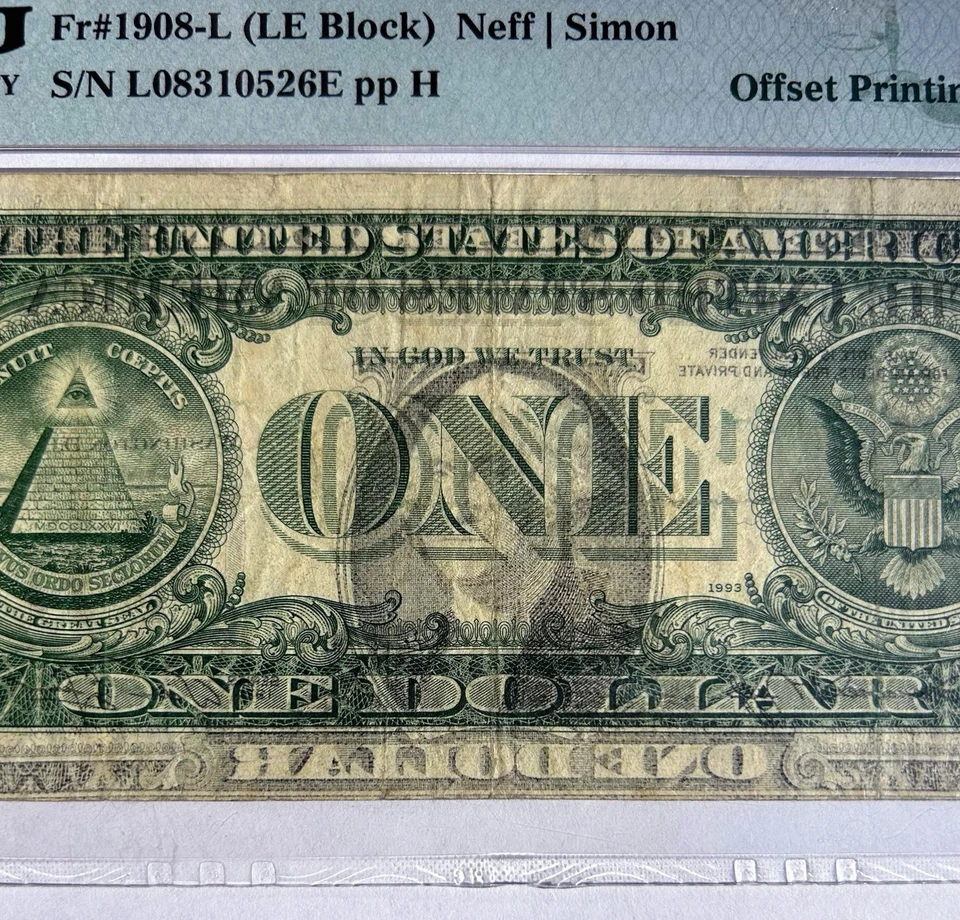 1974 $1 F R Note San Francisco PMG 25 VF Offset Printing of Front To Back ERROR - Image 3 of 3