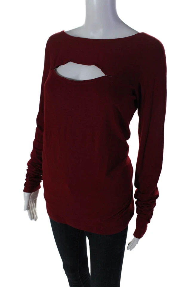 Camisa Donna Karan Mujer Cuello Redondo Manga Larga Frontal Abertura Roja Talla M Foto 2 de 4