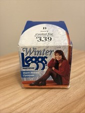 Vintage Pantyhose 90s Size B Leggs Winter Warm Ribbed Navy Opaques Made In USA