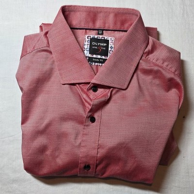 Olymp Level 5 Five Body Fit Cerise Color Men's Long Sleeve Button Down Shirt...