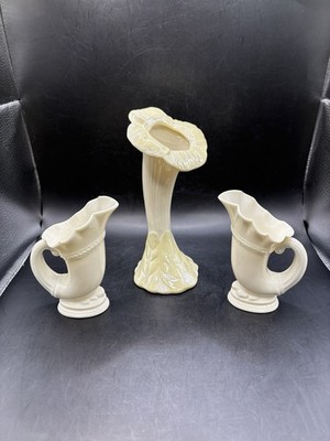 Pair Lenox Cornucopia Horn of Plenty Vase Vintage Green logo - Plus Belleek Vase