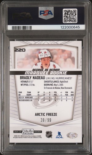 2024-25 O-Pee-Chee Platinum OPC #220 Bradly Nadeau Arctic Freeze /99 PSA 8 - Picture 2 of 2