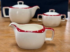 Mid-Century Stylecraft Midwinter Tea Set - 3 Piece -Domino Red Polka Dot