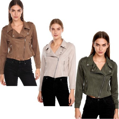 Womens Coat Autumn Jackets Faux Outerwear Motor Lapel Pockets Stylish Leather