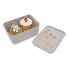 Lidded Office Desk Drawer Organizer Bins Oatmeal Felt Storage Box