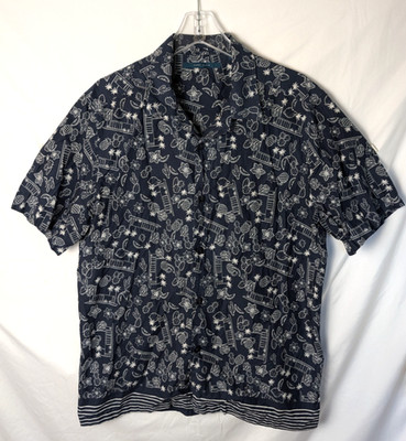Perry Ellis Men's Blue Tropical Beach Button Short Sleeve - Size L