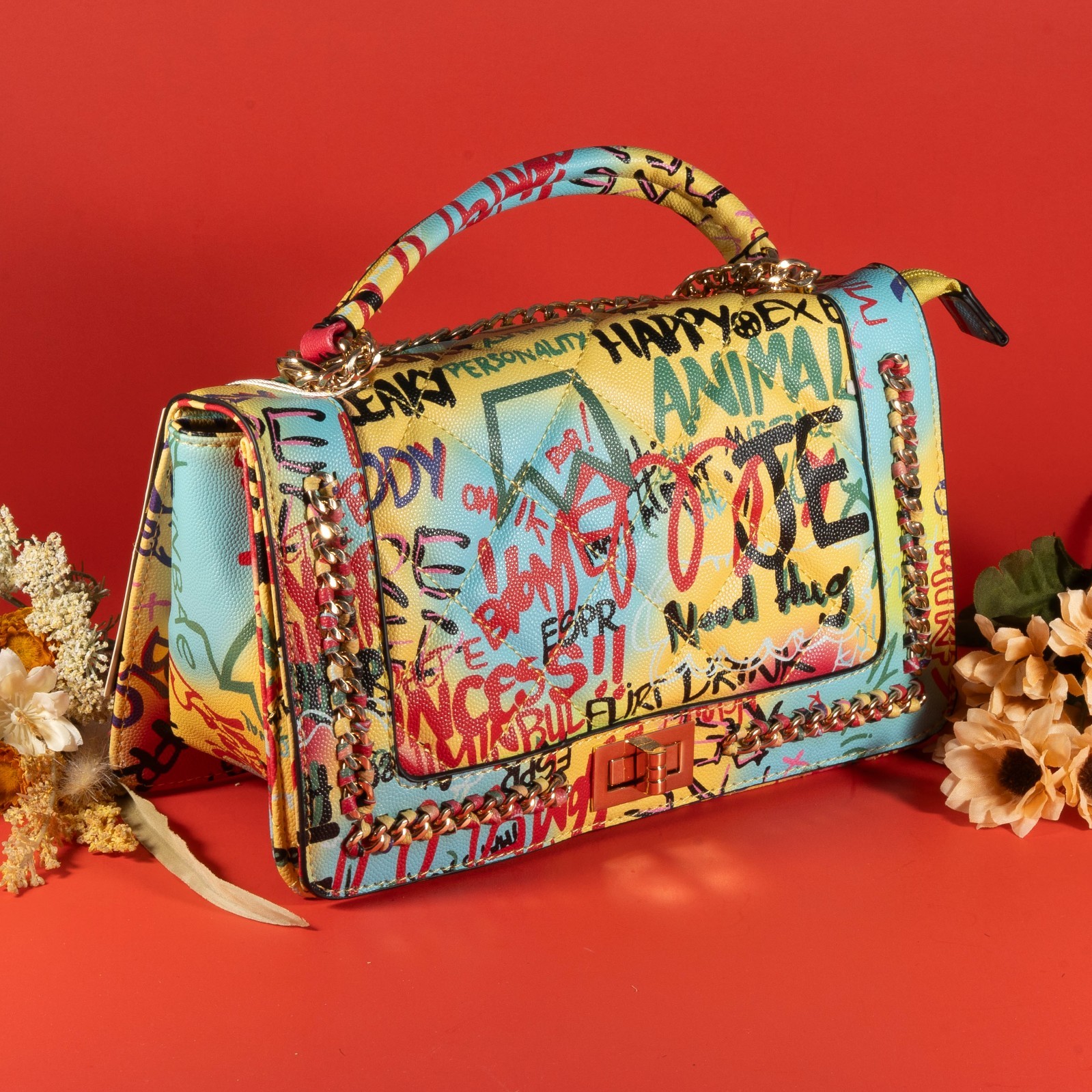 New Style Shoulder Bag Multi Graffiti Yellow/Blue
