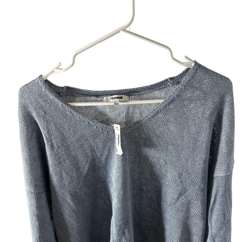 Suéter Madewell Lino Cuello en V Azul Talla Pequeña Nuevo con Etiquetas NV239 Foto 3 de 4