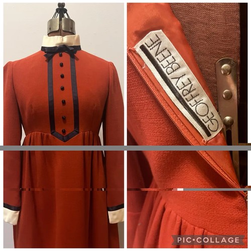 1960s Geoffrey Beene Red Wool Mini Dress Tuxedo Short Baby Doll Long Sleeve VTG