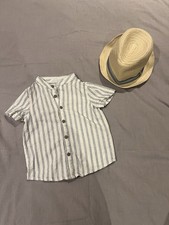 Baby boy size 12-18 months Primark white and blue striped shirt and hat holiday