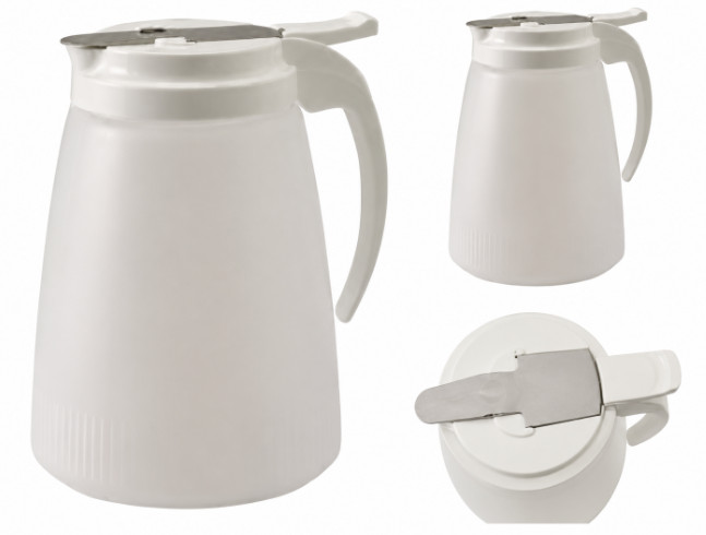Winco PSUD-32 32 Oz Syrup Dispenser Plastic Pourer w Stainless Steel Slide Cover