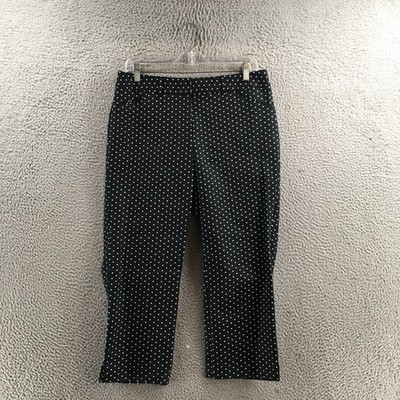 Rafaella Classic Slim Capri Pants Womens 8 Black Polka Dots Cotton Blend Zip NEW