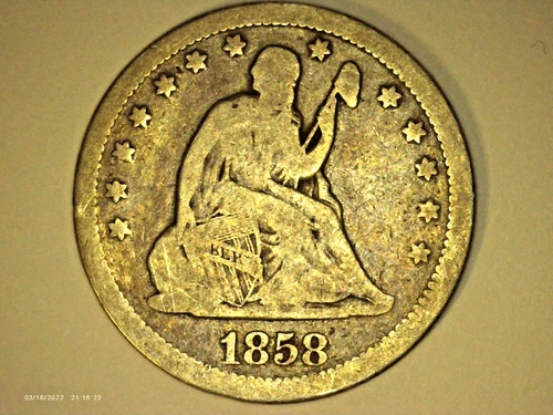 1858-P Seated Liberty Quarter Dollar