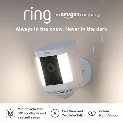 Ring Spotlight Cam Plus Akku Outdoor Überwachungskamera 1080p weiß Bewegung