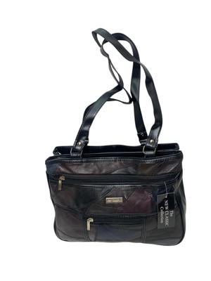 Damen Frauen Patchwork Leder Handtasche Schultertasche mehrere Reißverschlüsse Neu