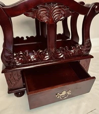 Vintage Mahogany Canterbury Magazine Rack With Drawer Intricately Carved
