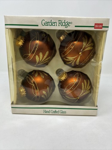 Vintage Garden Ridge Glass Christmas Ornament Copper/Gold Glitter 3 1/2”Set Of 4 - Picture 14 of 14