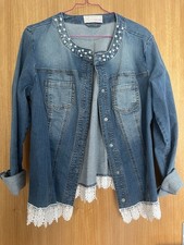 DamenJeansjacke, Blau mit Perlen & SpitzenBesatz, Größe 42 Neuwertig