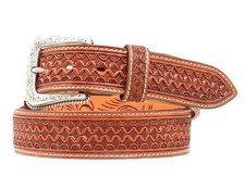 Nocona Western Belt Mens Leather Tooled Square Weave Copper N2491008