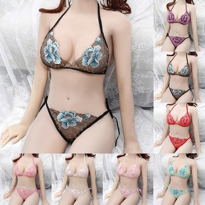 Damen BH Set Unterwäsche Einheitsgröße Höschen Push Up durchsichtig sexy Tan