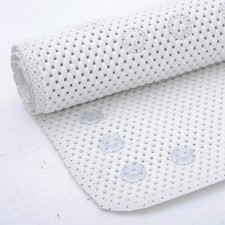 17 W. x 36 in. White PVC Foam Bathtub Mat Non-Slip w Drain Holes, Suction Cups