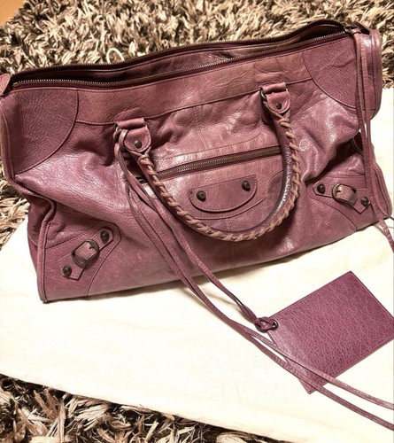 BALENCIAGA City Handbag Pink Purple Leather Tote Bag 132110